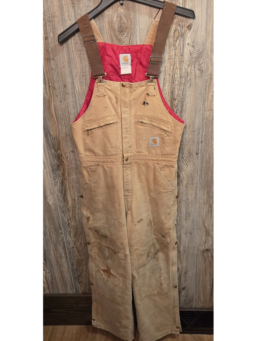 Carhartt BIB Overalls Brown Dbl Knee Duck Canvas Work Farm Oilfield (Size 38x30)